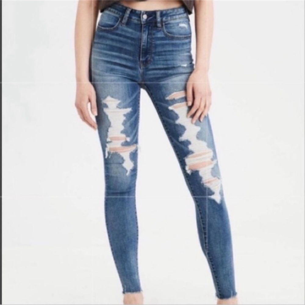 American Eagle Super Super Hi Rise Destroyed Jeggings
